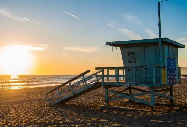 teal wooden lifeguard house