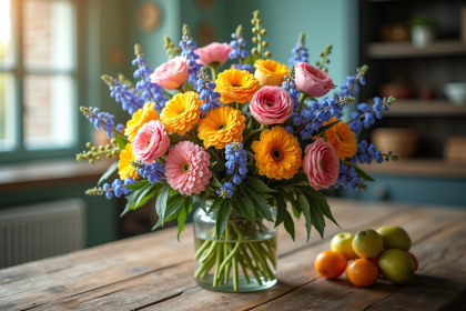 Bouquet de fleurs françaises avec bleuets et boutons d'or