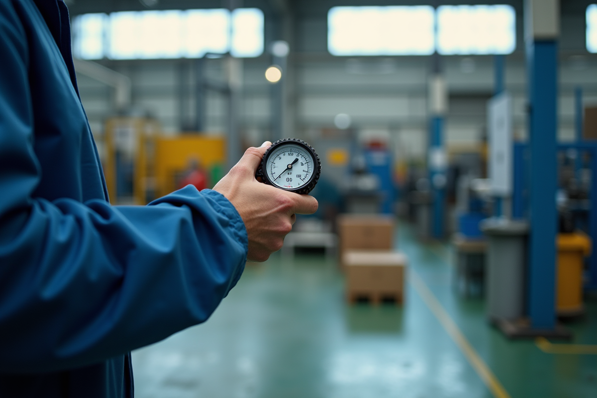 Ingénieur calibrant un capteur de pression en usine