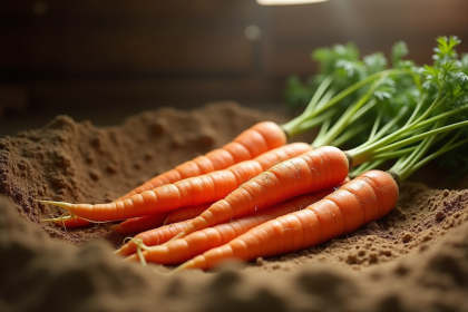 Carottes fraîches enterrées dans le sable d'un cellier traditionnel