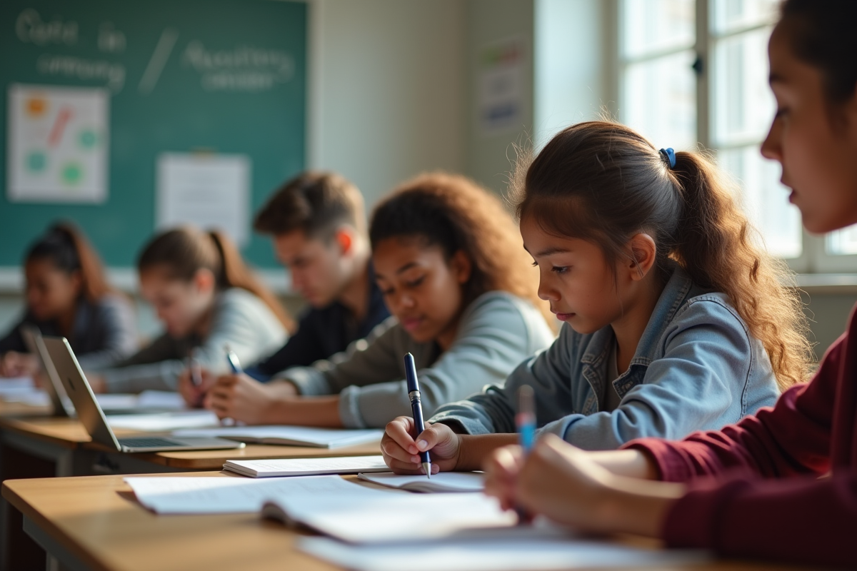 Étudiants en classe étudiant des manuels de comptabilité avec ordinateurs