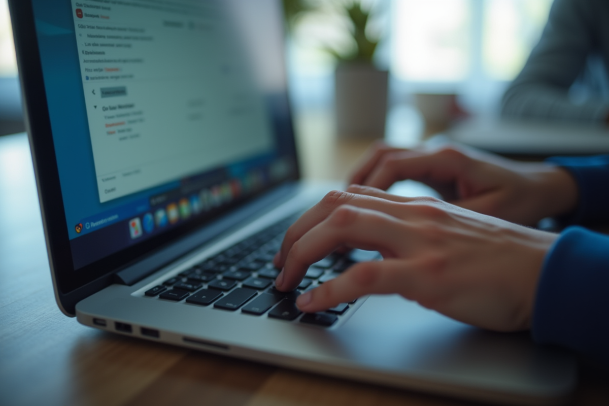 Mains tapant des informations de connexion sur un clavier