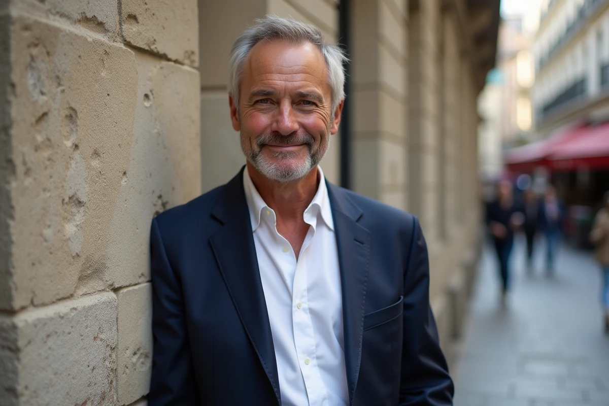 Célébrité masculine française dans la rue à Paris