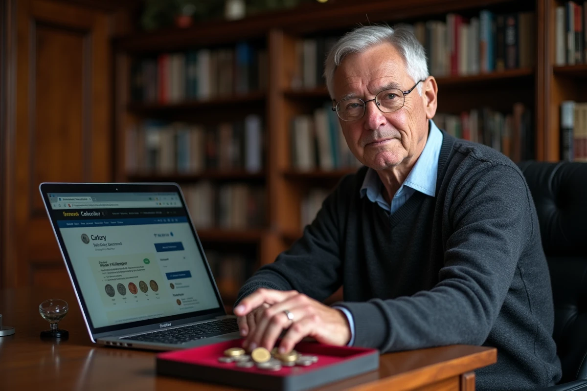 Collectionneur de monnaies optimisant ses annonces en ligne sur Delcampe depuis son bureau