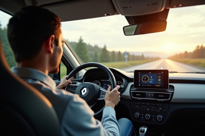 Conducteur frustré dans une Renault regardant le tableau de bord