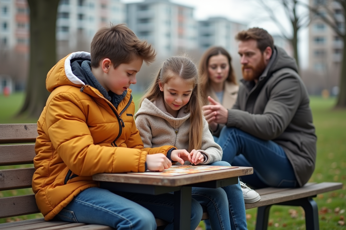 Adolescents jouant à un jeu de société dans un parc