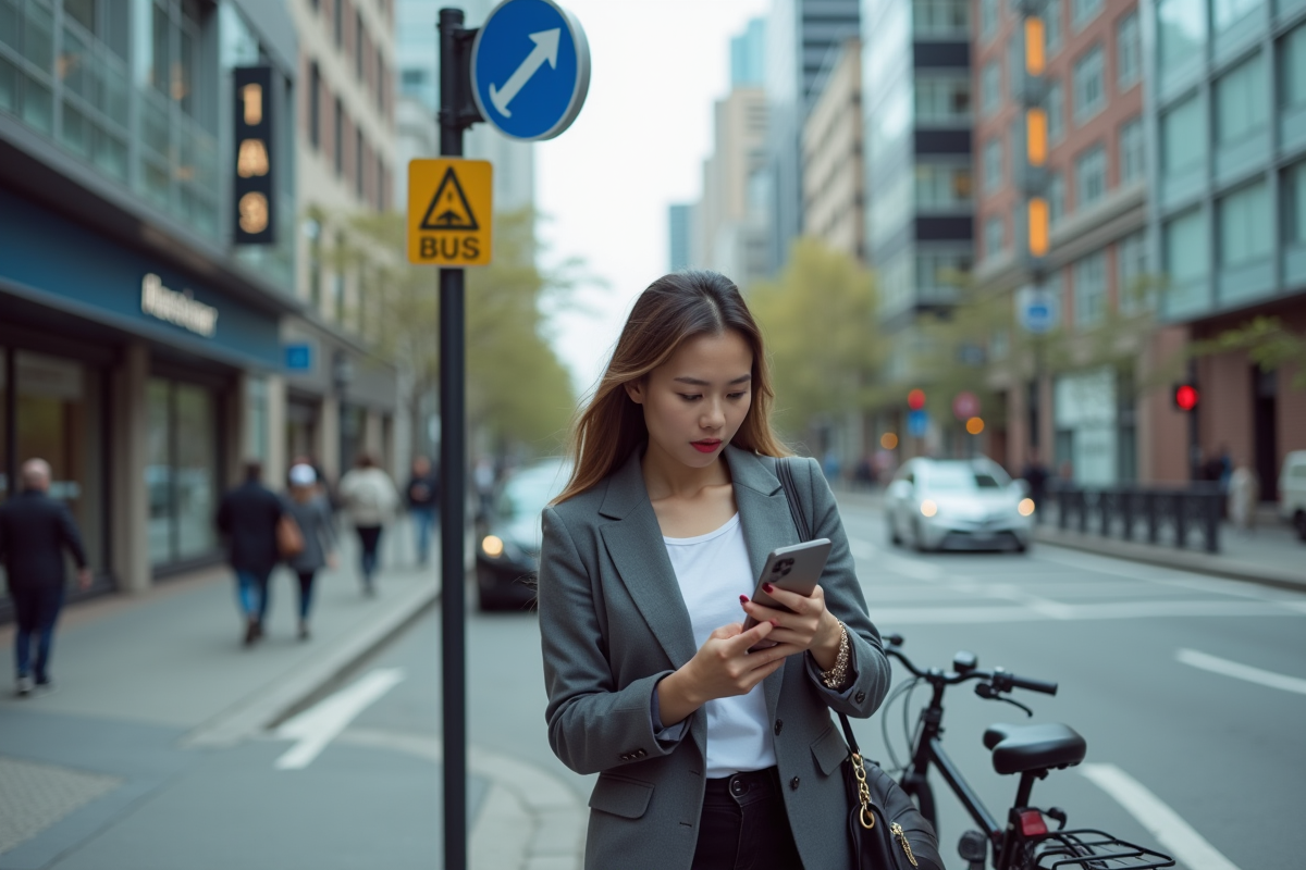 Jeune femme regardant son téléphone près d