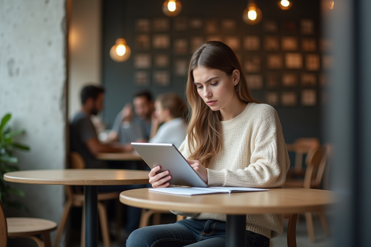 Femme regardant des graphiques d