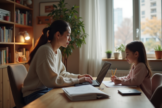 Femme et fille dessinant dans un salon chaleureux