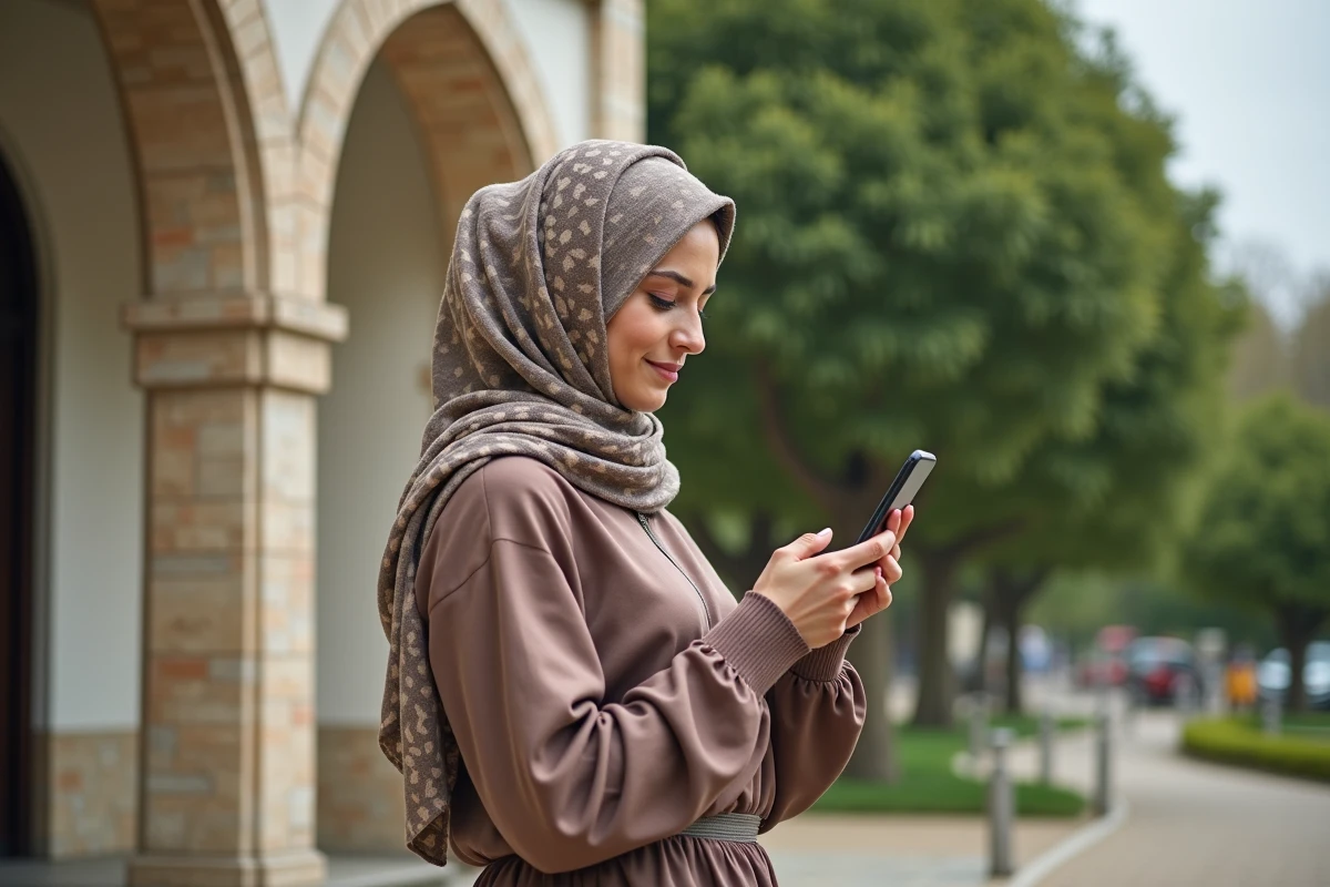 Jeune femme musulmane vérifiant l