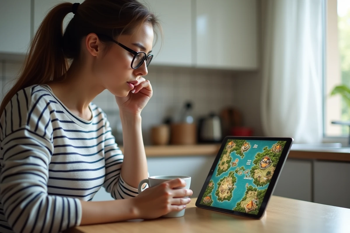 Femme lisant attentivement la solution illustrée de la quête l'occasion fait le larron sur Dofus depuis sa tablette