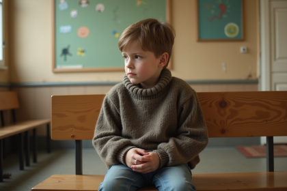Jeune garçon assis dans une salle d'attente sociale