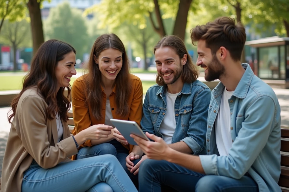 Groupe d amis jouant au belote dans un parc en plein air