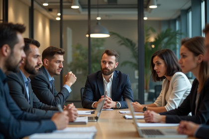 Groupe de collègues au bureau stressés et concentrés