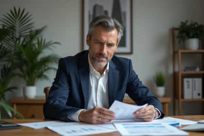 Homme en costume bleu dans un bureau moderne