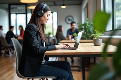Jeune femme professionnelle travaillant dans un espace coworking moderne