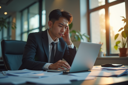 Jeune professionnel dans un bureau moderne avec un ordinateur portable