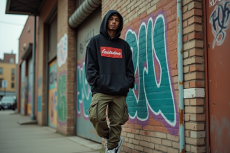 Jeune rappeur urbain debout contre un mur graffite