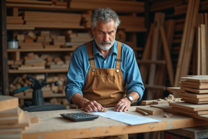Menuisier homme dans son atelier en train de vérifier des papiers
