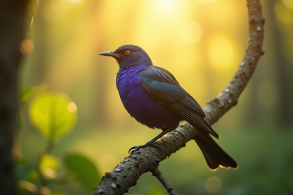 Rouge-gorge violet dans une forêt lumineuse
