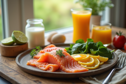 Table de petit déjeuner avec aliments riches en B12