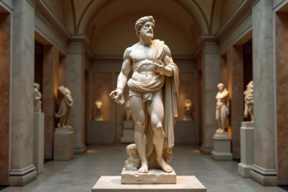 Sculpture en marbre d'Hermès dieu messager dans une galerie de musée archéologique grec