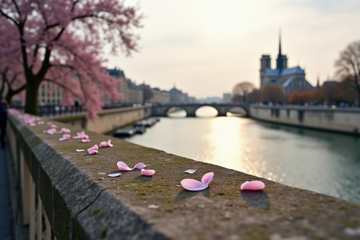La Seine à Paris vue depuis le Pont de la Tournelle avec Notre-Dame en arrière-plan au printemps